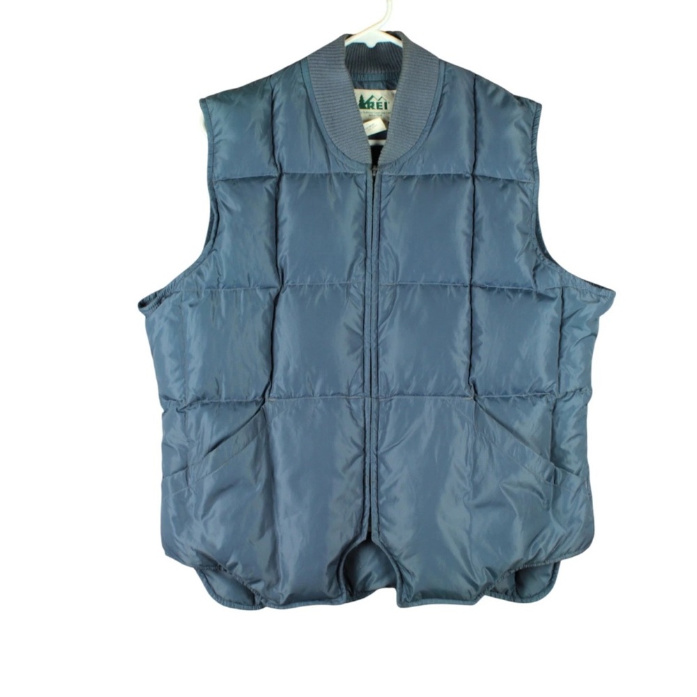 Vintage REI Goose Down Vest Men Size XL Blue Quilted Full Zip Outdoor EUC